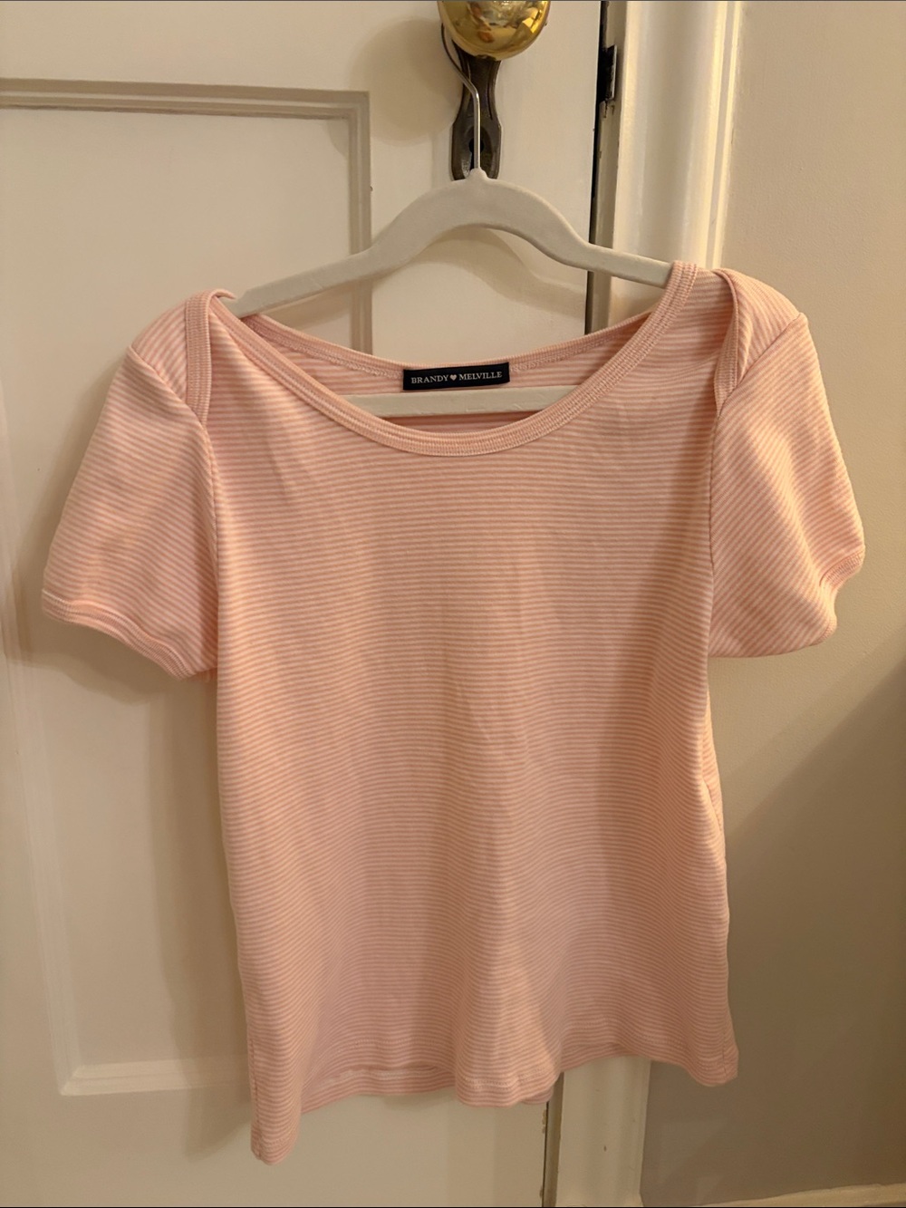 Brandy Melville Light Pink striped Ribbed Scoop Neck Tee
